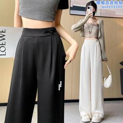 新中式醋酸縐闊腿褲女夏季薄款垂感復古國風鬆緊腰拖地褲直筒長褲 歷史價格詳細信息