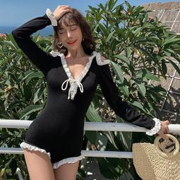 新款連體游泳衣 女保守顯瘦遮肚短袖裙式韓版超仙性感泡溫泉游泳衣 歷史價格詳細信息