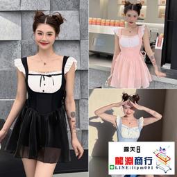 龍淵商行「泳衣泳褲」黑色比基尼平角保守溫泉泳裝小胸連身裙式短袖帶胸墊休閒泳衣 歷史價格詳細信息