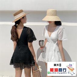 龍淵商行「泳衣泳褲」黑色深V比基尼游泳衣保守三角比基尼泳衣胸墊休閒短袖無鋼圈 歷史價格詳細信息