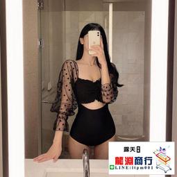 龍淵商行「泳衣泳褲」黑色波點比基尼游泳衣溫泉泳裝女連身裙式帶胸墊無袖休閒泳衣 歷史價格詳細信息