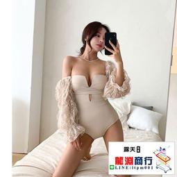 龍淵商行「泳衣泳褲」女深V比基尼小胸黑色黃色網紅溫泉泳裝無袖休閒連身胸墊泳衣 歷史價格詳細信息