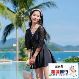 龍淵商行「泳衣泳褲」蕾絲杏色比基尼游泳衣連身顯瘦裙式短袖無鋼圈帶胸墊休閒泳衣 歷史價格詳細信息