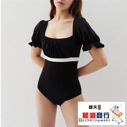 龍淵商行「泳衣泳褲」黑色小翻領比基尼保守溫泉泳裝女連身裙式帶胸墊無袖休閒泳衣 歷史價格詳細信息