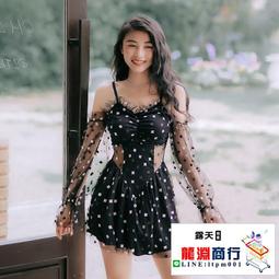 龍淵商行「泳衣泳褲」黑白色蕾絲游泳衣小胸微胖顯瘦女連身性感長袖帶胸墊大胸溫泉 歷史價格詳細信息