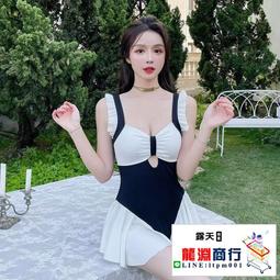 龍淵商行「泳衣泳褲」黑白比基尼小胸溫泉泳裝女連身顯瘦裙式帶胸墊無袖休閒帶鋼圈 歷史價格詳細信息