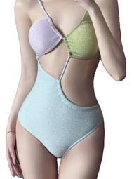 【好康】撞色性感單肩比基尼女運動兩件式泳衣遮肚溫泉度假美式辣妹風泳裝潮 歷史價格詳細信息