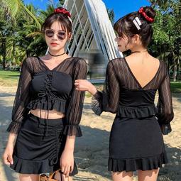 長袖泳衣女 分體裙式 保守顯瘦遮肚 夏防曬少女運動風 拼色泡溫泉游泳衣 設計感訓練泳裝女 韓版時尚ins JE02 歷史價格詳細信息