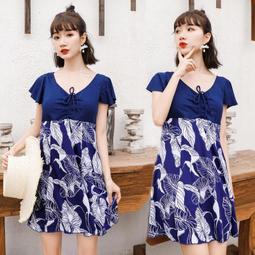 泳衣女連身平角裙式胖MM保守遮肚顯瘦聚攏大尺碼短袖運動溫泉遊泳裝 歷史價格詳細信息