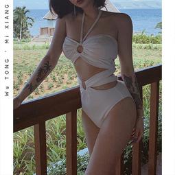 韓國性感白色泳衣溫泉泳裝比基尼沙灘海島度假露背連身泳衣紗裙罩衫 m-xl 歷史價格詳細信息