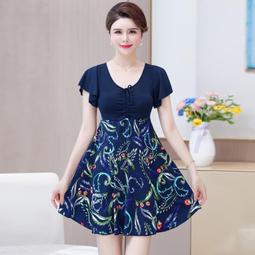 泳衣女2021新款溫泉媽媽中老年遊泳衣大碼保守遮肚顯瘦連體泳裝 歷史價格詳細信息