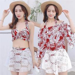 韓版泳衣女2021新款溫泉遮肚顯瘦運動風學生分體三件式保守泳裝  露天市集  全台最大的網路購物市集 歷史價格詳細信息