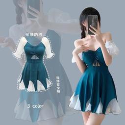 新款泳衣女連體裙式顯瘦遮肚荷葉邊遮手臂保守時尚遊泳衣泳裝 歷史價格詳細信息