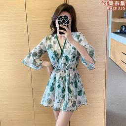 比基尼三件套帶罩衫保守遮肚顯瘦2023年新款保守碎花高級感泳衣女 歷史價格詳細信息