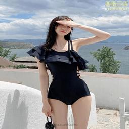 黑色連體裙式泳衣女保守學生遮肚顯瘦韓國ins風仙女範溫泉游泳衣 歷史價格詳細信息