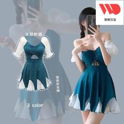 新款泳衣女連體裙式顯瘦遮肚荷葉邊遮手臂保守時尚遊泳衣泳裝 歷史價格詳細信息