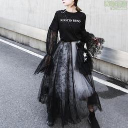 高腰暗黑復古絲絨半身裙女刺繡網紗荷葉邊拼接下襬高腰包臀 a-伽美服飾 歷史價格詳細信息