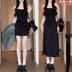 黑色碎花連衣裙女夏季新款法式設計感收腰顯瘦方領短袖a字短裙子 歷史價格詳細信息