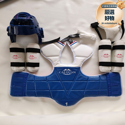 跆拳道護具草蓆紋加厚面罩頭盔兒童八件套全套比賽型套裝 歷史價格詳細信息