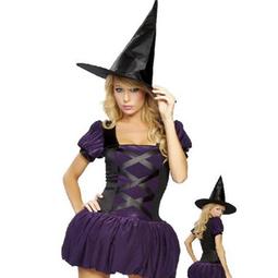 女巫 萬聖節服裝 漆皮黑色洋裝+女巫尖帽+蜘蛛網頸飾-愛衣朵拉C049 歷史價格詳細信息