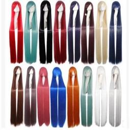 多色 黑色 假髮 100公分長直髮 cosplay 角色扮演 咖啡色 黑長直 全新 綠色 紅色 金黃色 粉紅色  藍色 歷史價格詳細信息