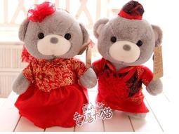 一對情侶婚紗泰迪熊婚車壓床布娃娃新郎新娘結婚毛絨玩具抱枕外貿 歷史價格詳細信息