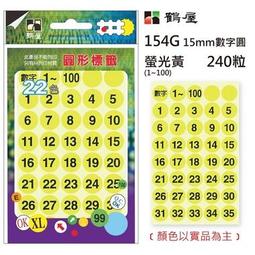 鶴屋 Φ15mm圓形標籤 1-100、1-35 螢光色數字圓 6色 240粒 / 包 154/159 歷史價格詳細信息