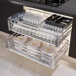 拉籃304不銹鋼廚房櫥櫃雙層抽屜式700碗碟籃800鍋碗架900阻尼軌道 歷史價格詳細信息