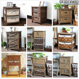 復古藤編實木鬥櫃客廳收納櫃小立櫃腿置物櫃臥室靠牆儲物櫃抽屜櫃 歷史價格詳細信息