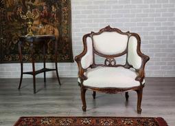 ⚜️卡卡頌 皇家.歐洲古董⚜️19世紀 法國百年 玫瑰雕刻 細膩胡桃木 雙翼 主人椅 單人沙發 古董椅 ch9358 歷史價格詳細信息
