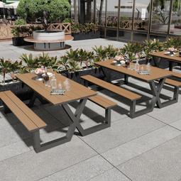 戶外桌椅連體長凳食堂餐廳咖啡室外庭院露天露臺不鏽鋼桌椅組合 歷史價格詳細信息