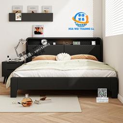 北歐黑色實木床現代簡約1.5雙人床復古臥室經濟型婚床儲物床1.8米 歷史價格詳細信息