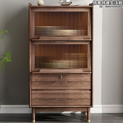 北歐黑胡桃木餐邊櫃餐廳客廳靠牆一體高櫃儲物櫃簡約小型窄櫃 歷史價格詳細信息