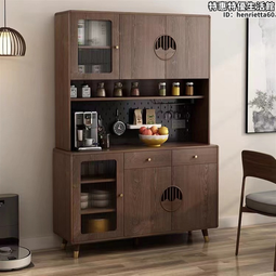 北歐實木餐邊櫃高櫃一體靠牆日式碗櫃小戶型櫻桃木儲物櫃簡約 歷史價格詳細信息