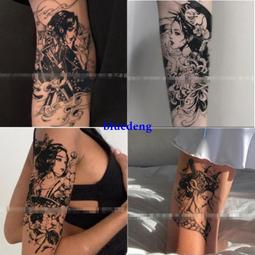 草本紋身貼全臂花臂個性逼真貼畫防水花紋黑色防線浪花印花逼真 歷史價格詳細信息