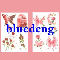 玫瑰花紋身貼紙 胸前暗黑紅色蝴蝶刺青防水持久女男潮圖案10張 歷史價格詳細信息