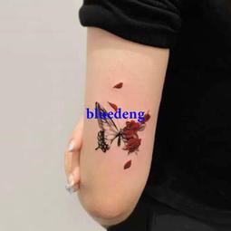 玫瑰花紋身貼紙 胸前暗黑紅色蝴蝶刺青防水持久女男潮圖案10張 歷史價格詳細信息