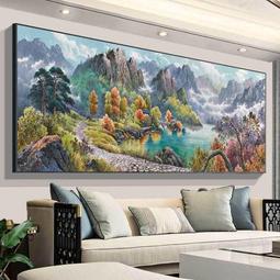 山水畫國畫客廳沙發背景裝飾畫進門入戶玄關招財中式絲綢卷軸掛畫 歷史價格詳細信息