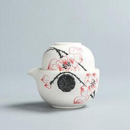 手繪旅行茶具快客杯一壺兩杯戶外旅游單人便攜收納功夫茶杯泡茶壺茶杯 蓋碗 單人杯 品茗杯 歷史價格詳細信息