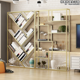 簡約鐵藝隔斷置物架 落地辦公室實木書架裝飾展示架客廳收納櫃 歷史價格詳細信息