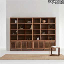 新中式實木書櫃置物櫃落地玻璃展示櫃黑胡桃木儲物櫃收納櫃組合櫃 歷史價格詳細信息