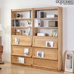 櫻桃木實木書櫃組合 北歐黒胡桃木收納儲物櫃 展示櫃中古書房櫃 歷史價格詳細信息