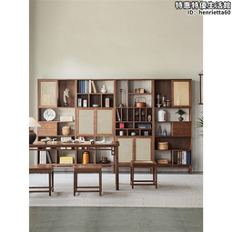 新中式實木書櫃置物櫃落地玻璃展示櫃黑胡桃木儲物櫃收納櫃組合櫃 歷史價格詳細信息