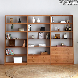 全實木組合書櫃簡約北歐櫻桃木書架展示櫃玻璃日式原木置物架 歷史價格詳細信息