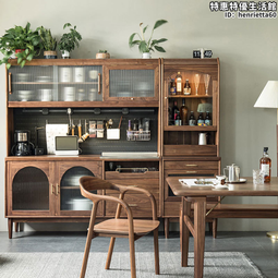 日式黑胡桃木餐邊櫃組合櫃玻璃組合櫃簡約中式復古茶水酒櫃 歷史價格詳細信息