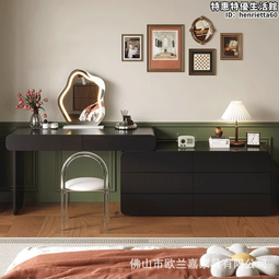 法式復古實木梳妝檯美式田園風小戶型臥室化妝桌黑色多功能收納桌 歷史價格詳細信息