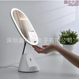 鏡子化妝鏡帶燈女生臺式LED燈桌面梳妝檯收納盒一體貝殼鏡圓形鏡 歷史價格詳細信息