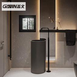 立柱式洗臉盆人造石圓形陽臺小戶型立柱盆膚感創意落地式洗手池 歷史價格詳細信息