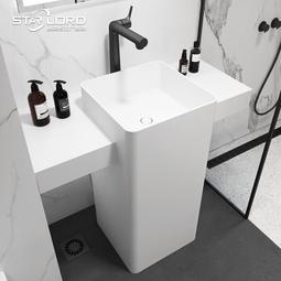 立柱式洗臉盆人造石圓形陽臺小戶型立柱盆膚感創意落地式洗手池 歷史價格詳細信息