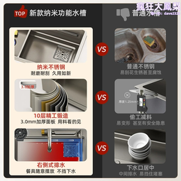 飛雨瀑布水槽盆中盆瀝水籃廚房不鏽鋼手工納米鋼琴按鍵蜂窩紋水槽 歷史價格詳細信息